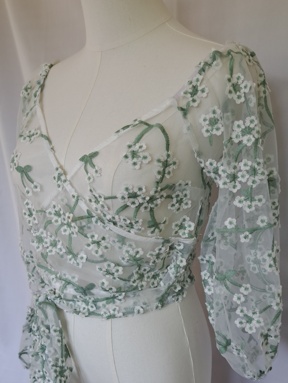 Windsor Sheer Floral Embroidered Wrap Top Fairy Cottage Coquette Garden Party M - Picture 2 of 15